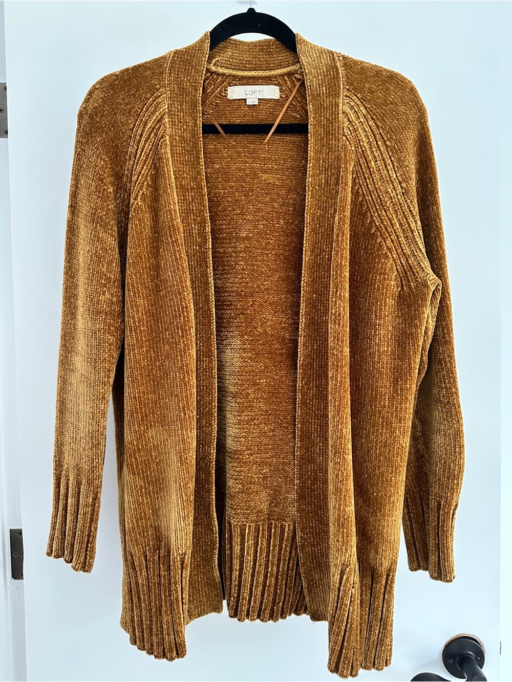LOFT Golden Brown mustard Chenille Open-Front Cardigan